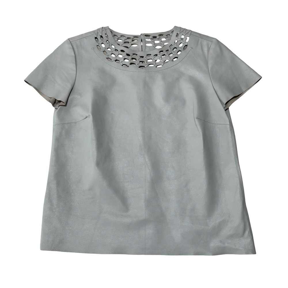 Diane Von Furstenberg Women's Gray Leather Short Sleeve Top Size 2 - 17 x 21